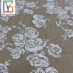 Lusso <span class=keywords><strong>bianco</strong></span> tessuto di pizzo con paillettes da sposa francese da sposa <span class=keywords><strong>Tulle</strong></span> con paillettes ricamo fiore tessuto di pizzo - Product Image 6