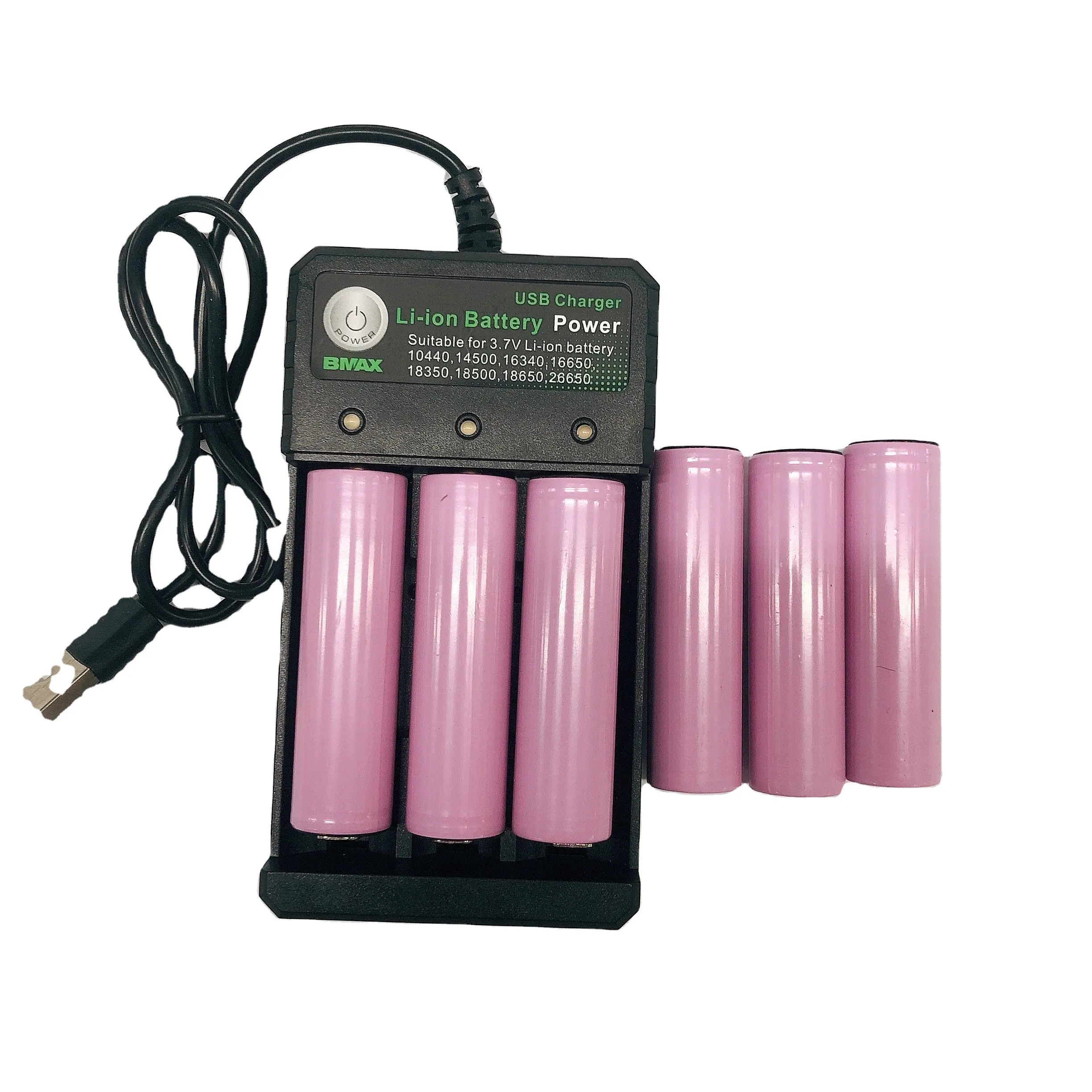 यूएसबी बैटरी चार्जर 3.7V ली आयन रिचार्जेबल 3 स्लॉट 18650 बैटरी चार्जर