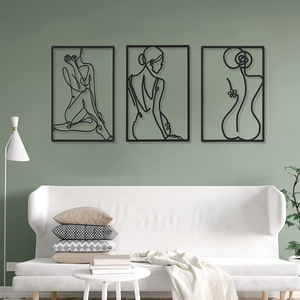 Mettre en place Décor 3d Noir Bois Ligne Peinture Art Chambre Salon Minimaliste Décor À La Maison En Bois <span class=keywords><strong>Mur</strong></span> Art - Product Image 3