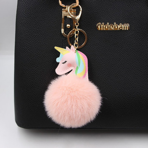 <span class=keywords><strong>Porte</strong></span>-clés en peluche <span class=keywords><strong>licorne</strong></span> et cheval en cuir PU de luxe en gros avec pompons, écologiques, couleur personnalisée, cadeau promotionnel - Product Image 1