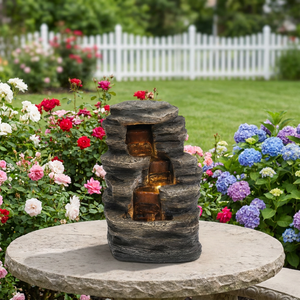 Pompe à eau <span class=keywords><strong>solaire</strong></span> d'extérieur moderne style shabby chic, <span class=keywords><strong>fontaine</strong></span> unique en résine en forme de boule, design <span class=keywords><strong>zen</strong></span> immergé à batterie DC, faite à la main, 36 cm, pour <span class=keywords><strong>jardin</strong></span> - Product Image 1