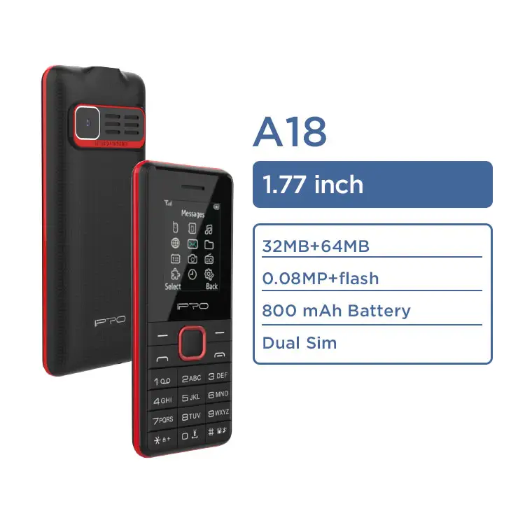 IPRO BRAND MOBILE PHONES A18 Hot selling model Dual sim unlocked cell phones made in china feature phones Multi Language Music