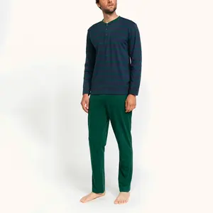High Quality Man Soft Pajama 2 Pieces Sets Long Sleeve Top Pants baumwolle/polyester single jersey Man der Set herren Sleepwear