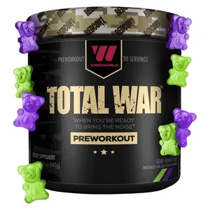 Total War Preworkout содержит кофе из можжевельника зеленого чая и бета-аланин с аминокислотами для увеличения помпы