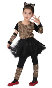 Set Cosplay di animali di Halloween per bambini e ragazze <span class=keywords><strong>leopardo</strong></span> <span class=keywords><strong>Costume</strong></span> da ballo leopardato stampa di fantasia Tutu abito Anime costumi con fascia per orecchio - Product Image 3