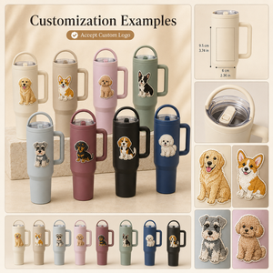 Personalized Puppy Cartoon Stainless Steel Vacuum Insulated Travel Coffee Tumbler <b>with</b> Handle and <b>Reusable</b> <b>Lid</b> - Product Image 6
