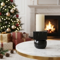 Bougeoir en marbre noir massif irrégulier, décoration moderne de luxe pour la maison, ornements en marbre noir