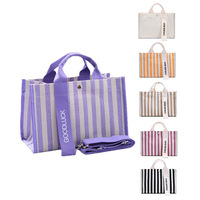 Sac fourre-tout mini en toile rayé personnalisé, imprimé lettres, décontracté, pour femme, idéal pour le quotidien, le shopping et le travail