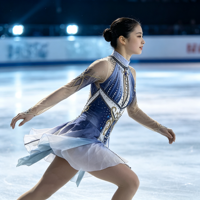 Robe de patinage artistique à motif bleu, blanc et or avec strass pour filles et adultes, col montant, maille, tenue de compétition et de performance