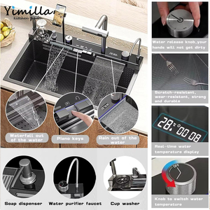 Fregadero de Cocina de Acero Inoxidable Tipo Cascada, Fregadero Grande de un Solo Tazón con Grifo Extraíble y Múltiples Accesorios - Product Image 3