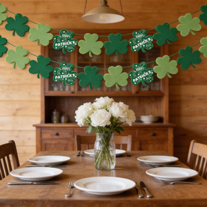 Ghirlanda per la festa di San Patrizio: trifoglio in feltro e striscione con scritta "Buon San Patrizio" per decorazioni festive - Product Image 4