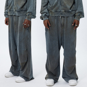 Pantalones Anchos de Corte Holgado KingSen 100% Algodón con Lavado Vintage para Hombre, OEM, Estilo Casual Urbano, Cintura Elástica, con Bolsillos - Product Image 1