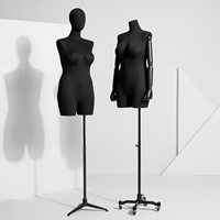 Maniquí de Plástico de Medio Cuerpo, Recubierto de Tela Negra, Talla Grande, para Mujeres con Caderas Anchas y Figura Curvilínea, con Brazos de Madera