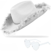Chapeau de cowboy bleu Halloween avec strass bord effiloché Chapeau en feutre western avec lunettes pour la fête