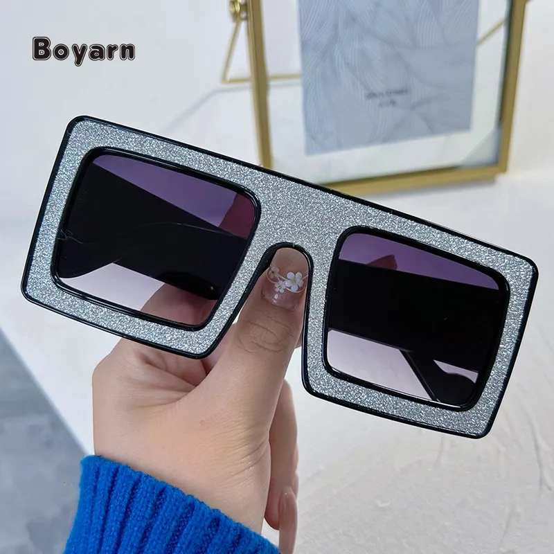 Boyarn Gratis Logo Groot Designer Bling Oversized Frame Op Maat Gemaakte Zonnebril Met Vierkante Montuur