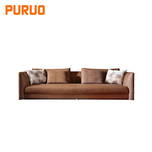 Sofá Seccional Moderno Minimalista para Sala de Estar, de Cuero y Tela con Forma Especial Italiana, de Lujo, para Vestíbulo, Modelo Horizon, Marca Puruo - Product Image 1