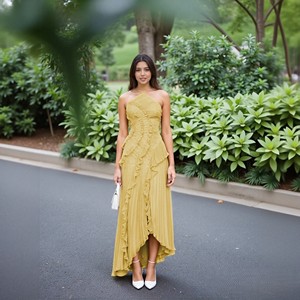 Abito Estivo 2025 Più Venduto, Elegante, Lungo, in Chiffon Viola, Casual, Slim, <span class=keywords><strong>con</strong></span> <span class=keywords><strong>Volant</strong></span> e Scollo all'Americana, Naturale, Scavato - Product Image 2