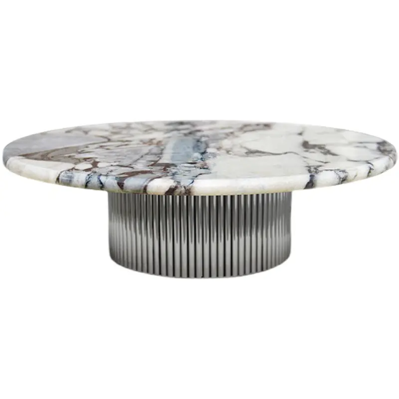 Light Luxury Natural Marble Round Size Combination High And Low Tea Table Minimalist Luxury Stone Round Table Set Sides Table