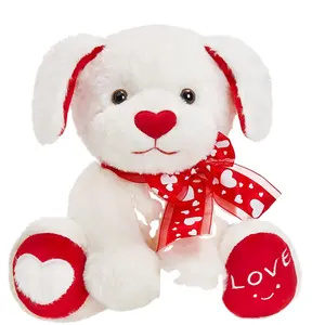 A207母亲节狗填充动物浪漫小狗毛绒玩具儿童女孩情人节填充狗爱心和领结