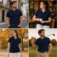 Chemise de golf pour homme en polyester/coton, tricotée unie, séchage rapide, évacuation de l'humidité, logo personnalisé imprimé par transfert thermique, idéale pour les entreprises