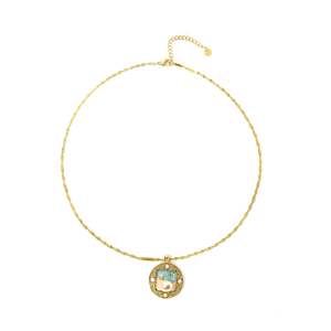 Fashion Pendant Necklace 316L Stainless Steel PVD Gold Plating Sustainable Resistant Round Charm With Pearl Detail - Product Image 1