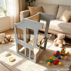 Torre de aprendizaje plegable para bebés, color gris, de 2 a 4 años, taburete multifuncional para interiores para niños - Product Image 4