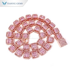 Collar Cubano de Lujo con Incrustaciones de Circonitas Rosas de Tianyu Gems, Chapado en Oro Rosa, Joyería Hip Hop - Product Image 1