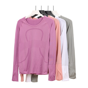 Haut de yoga sans couture à manches longues pour femme, haut de sport moulant en spandex extensible, séchage rapide, haute élasticité - Product Image 1