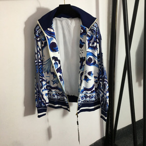 Nuova tuta sportiva blu e bianca con colletto rialzato stampato giacca con cerniera a maniche lunghe + lettera pantaloni Casual dritti - Product Image 2
