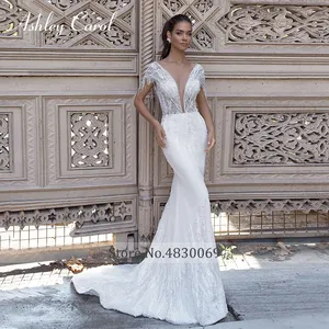 Ashley <span class=keywords><strong>Carol</strong></span> 2 en 1 vestido de novia tren desmontable sirena vestido de encaje rebordear borla Hada novia Vestidos De Novia - Product Image 3