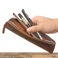 Étui à stylos vintage en cuir de vachette pleine fleur vieilli, pochette de protection portable classique à fermeture éclair pour stylo-plume