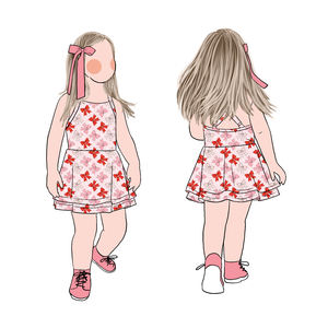 Dolce stile caramella simpatico cartone animato stampa abito da principessa estivo regolabile tracolla ragazze vestito con 2 strati di gonne - Product Image 4