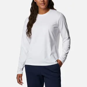 Camisetas de algodón para mujer, camiseta de manga larga con estampado personalizado, venta al por mayor