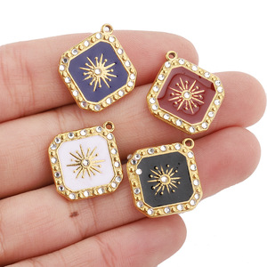 Pendentif carré incrusté de strass en acier inoxydable pour la fabrication de colliers, rouge, bleu, noir, blanc, bijoux géométriques, H1331 - Product Image 2