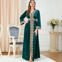 Abaya longue élégante en velours, motif floral, vêtement islamique, robe marocaine, gamis, robe arabe brodée pour femmes musulmanes, Dubaï