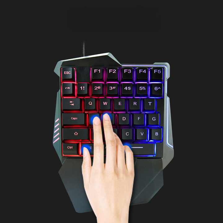 Carryable Portable Cool Single Handed Keyboard Mouse Set Esports Gaming Combo with RGB Lighting Mechanical Feel and Wrist Rest