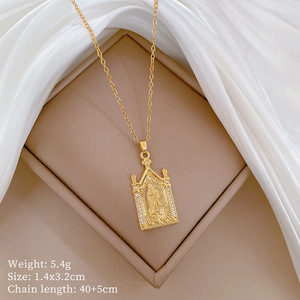 Collier Pendentif Vintage Plaqué Or Vierge Marie Mère <span class=keywords><strong>de</strong></span> Dieu Micro Sertie Zircons Cubiques CZ - Product Image 6