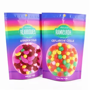 Hot Sale Custom Digital Colourful Candy Snack Biscute Plastic Circle Hole Zipper Pouches