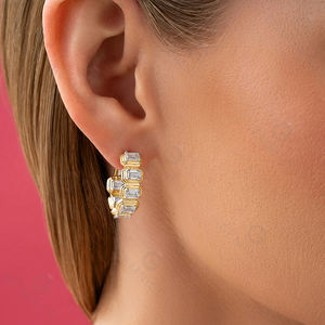 Bague éternelle en argent 925 Gemnel avec diamant taille émeraude et colliers à maillons en chaîne trombone, boucles d'oreilles créoles épaisses - Product Image 6