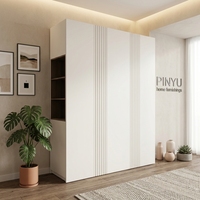 Armoire de chambre verticale en composite mat rainuré, placard mural intégral avec compartiment de rangement creux encastré et miroir