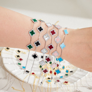 Bracciale con ciondolo in argento S925 con 5 motivi a 4 foglie <span class=keywords><strong>di</strong></span> trifoglio in pietra naturale <span class=keywords><strong>di</strong></span> marca <span class=keywords><strong>di</strong></span> trifoglio Set <span class=keywords><strong>di</strong></span> gioielli da <span class=keywords><strong>donna</strong></span> - Product Image 2