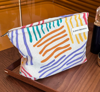 Trousse de Toilette Portable en Velours Côtelé Imprimé Léopard, Sérigraphiée, pour Voyage et Soins de la Peau