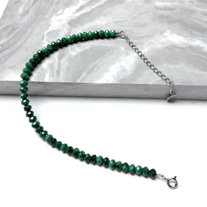 Pulsera de malaquita verde de alta calidad, joyería de piedras preciosas naturales de plata 925, pulseras de cuentas facetadas para mujer