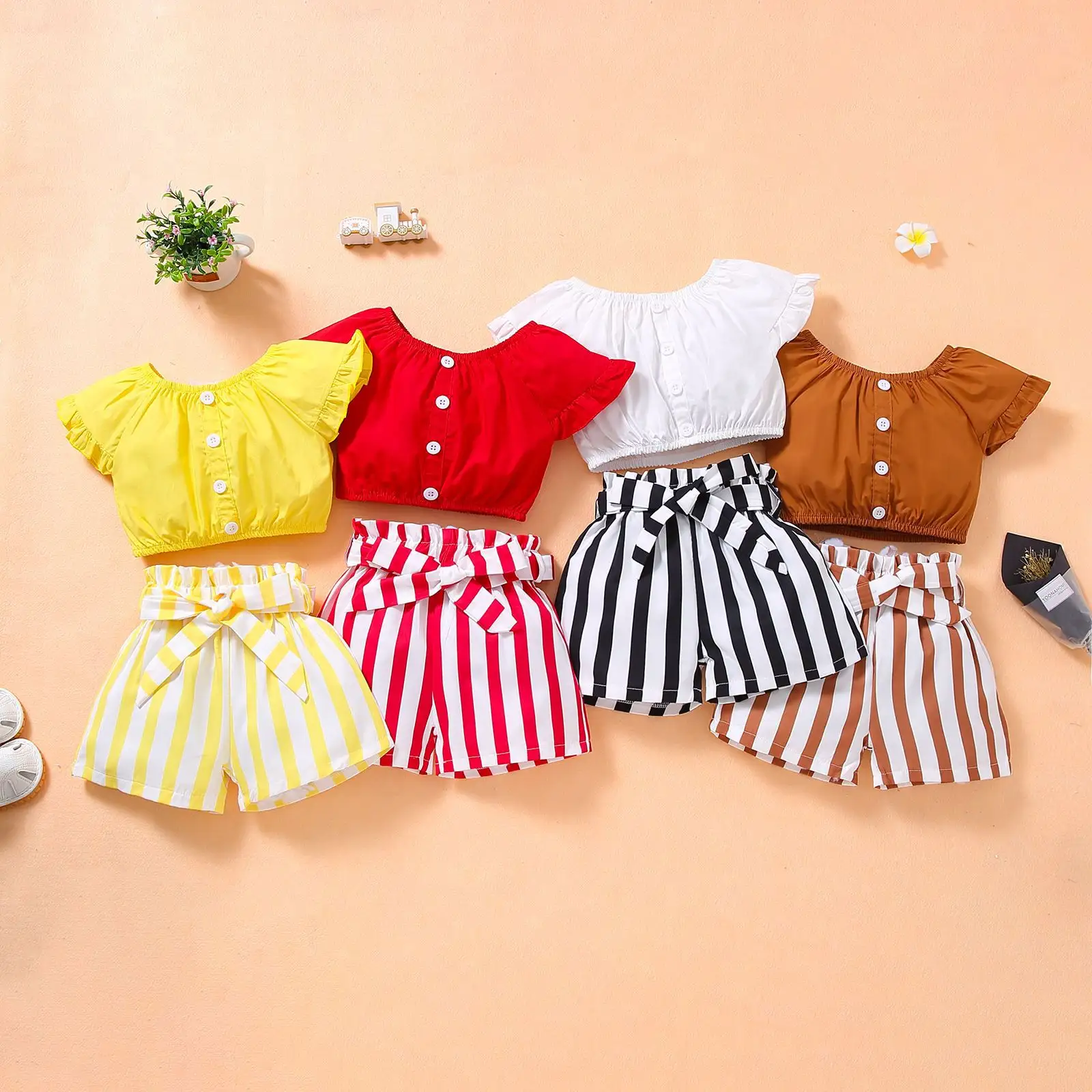 Baby Girl High Waist Stripe Shorts Sets Summer Baby Girls Clothing Outfits
