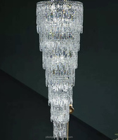 Lustre LED en cristal de luxe post-moderne européen, doré, à hauteur réglable, grand et long, pour hall de villa duplex et escalier