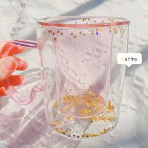 Poignée de café en verre à paillettes coréen ins Girl, Kawaii, bulle ciel étoilé, Double paroi, poignée, tasse à lait résistant à la chaleur - Product Image 6