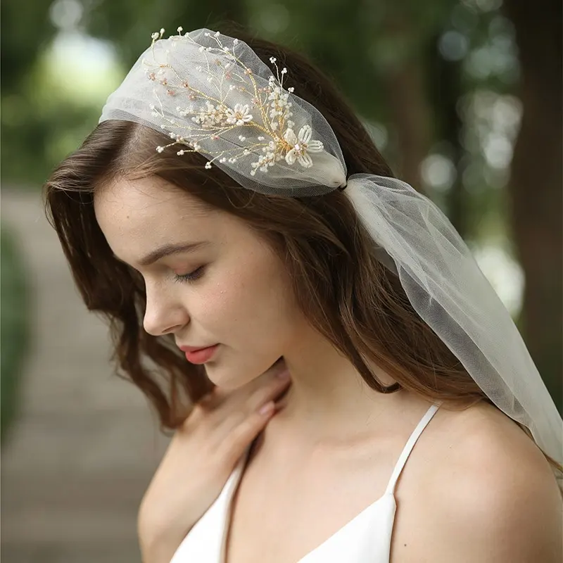 Hoge Kwaliteit Wedding Veils Hoofddeksel Kralen Haar Wijnstok Bruids Haar Accessoires Hoofdband Sluier