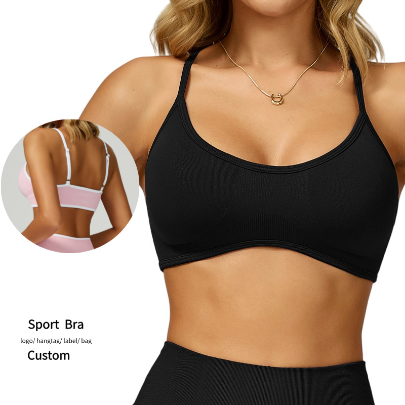 Wholesale Running Fitness Underwear Seamless Gym Bra Custom Logo Women's Athletic Top Color Blocking Workout Bra