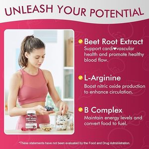 กัมมี่บีทรูท บีทรูทและแอล-อาร์จินีน อาหารเสริมบีทรูทแดงพร้อมวิตามินเพื่อเพิ่มพลังงานและบำรุงการไหลเวียนโลหิต - Product Image 4