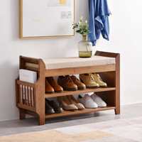 Meuble à chaussures en bambou de style chinois avec une seule porte, étagère à chaussures multifonctionnelle et tabouret de rangement pour la maison
